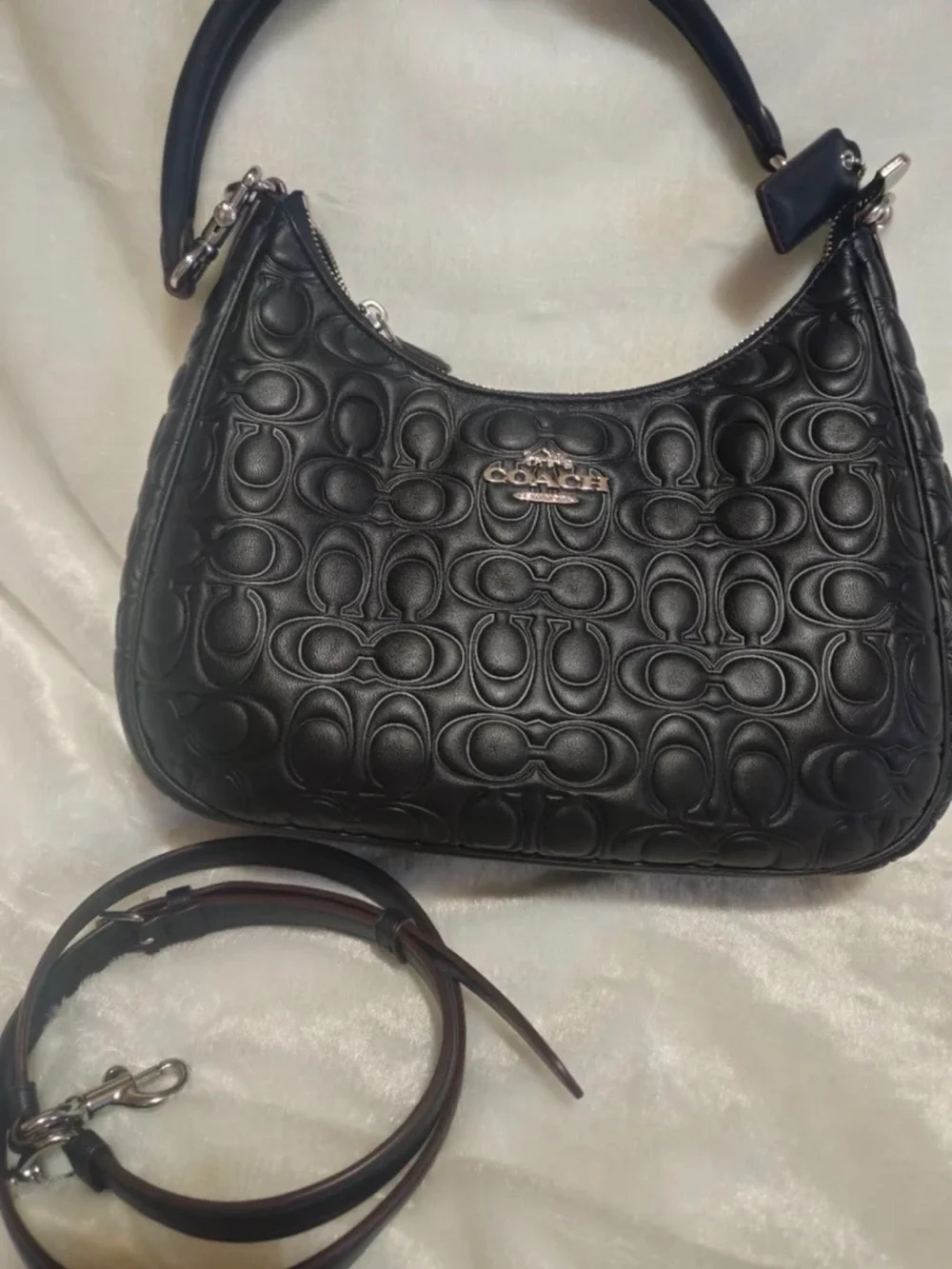 Coach Black Embossed Signature Leather Shoulder Bag